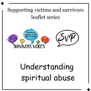 The logos for survivors voices and survivors voices press with the leaflet title in words ‘Understanding spiritual abuse'